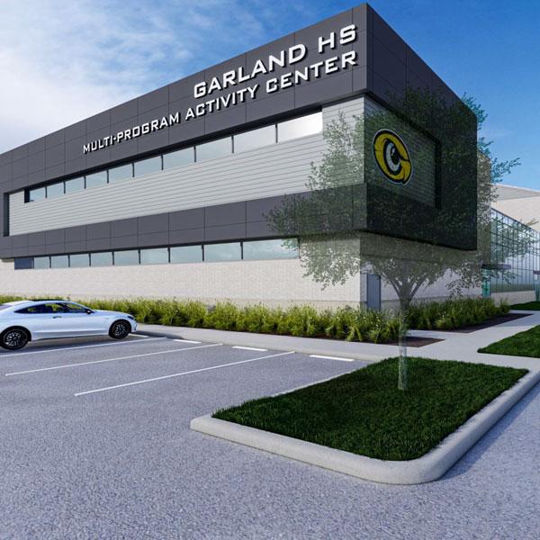 Architectural rendering of the front the GHS multi-program activity center.