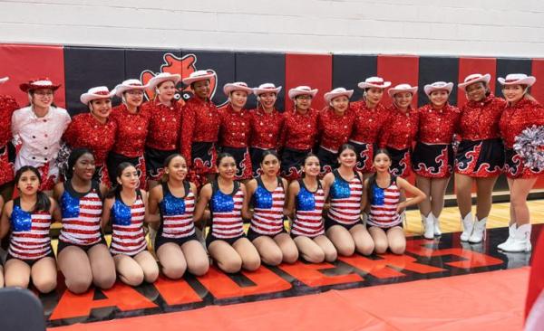 NGHS dancers and drill team posing for group photo