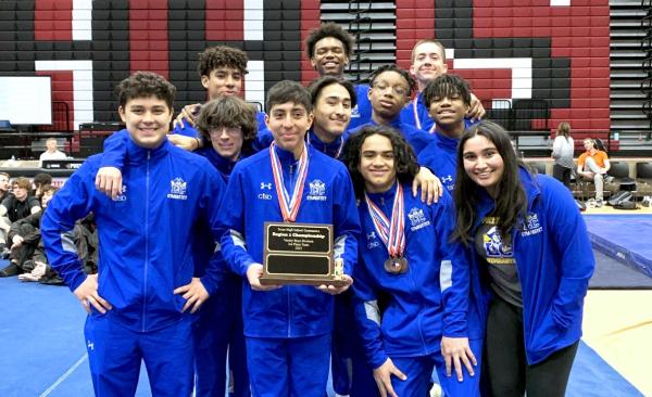 LCHS gymnastics team placing 3rd in the 2022 regionals.