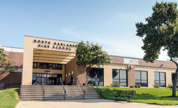 The front of NGHS with an AVID banner