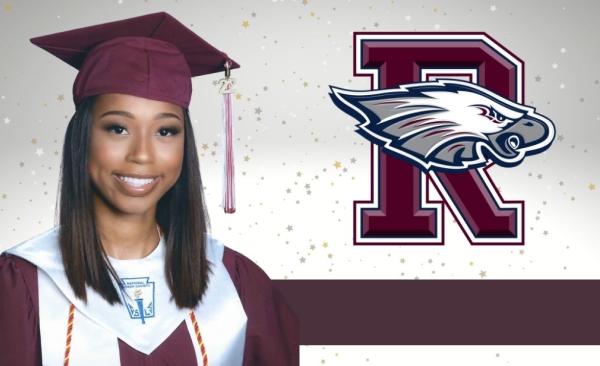TCBSBM Scholarship Winner from Rowlett High School. Picture of young lady in cap and gown with Rowlett High School Logo