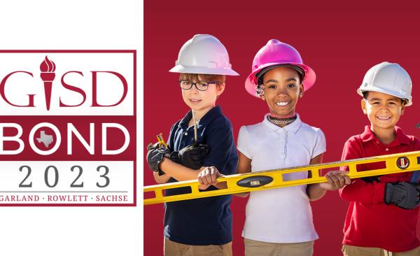 GISD Bond 2023 - Three Children Holding Level and in hard hats