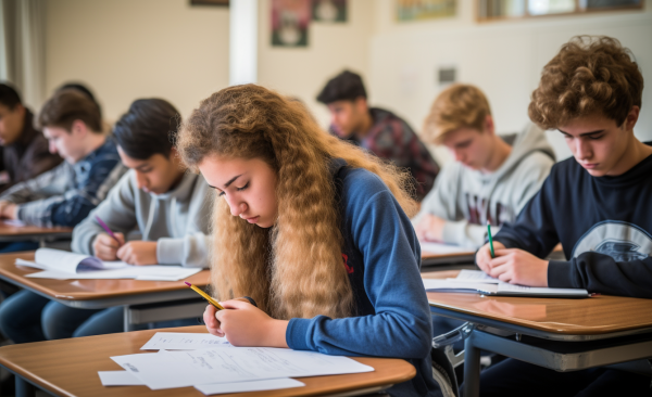 GISD students sitting at desks in class taking an exam