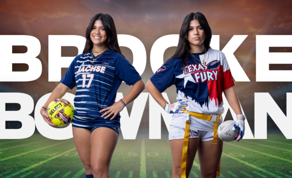 Brooke Bowman poses in her soccer and flag football uniforms