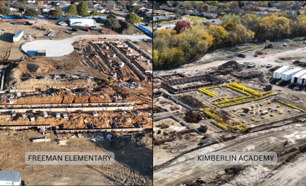 Aerial photo of the construction of Freeman and Kimberlin Elementaries