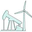 Icon with oil drill and wind turbine representing energy