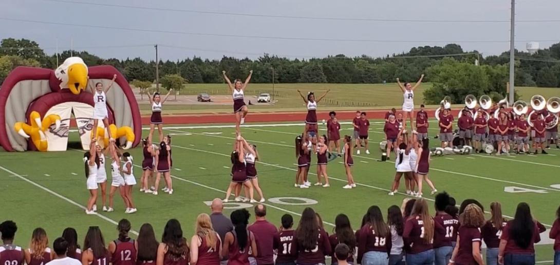 Rowlett high school cheerleaders at pep rally