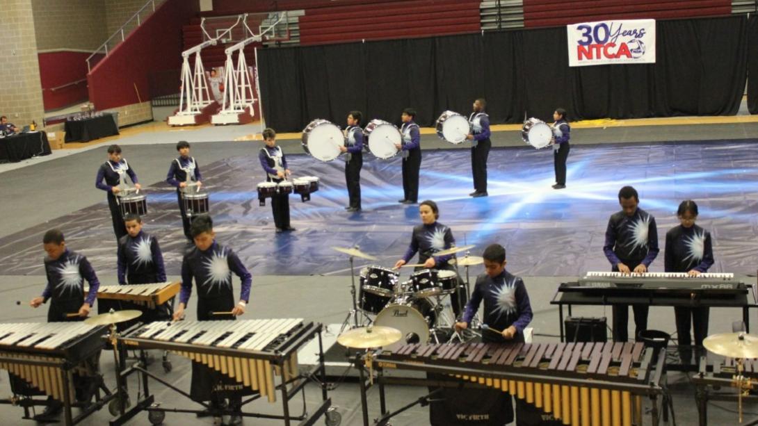 Garland marching band students practicing