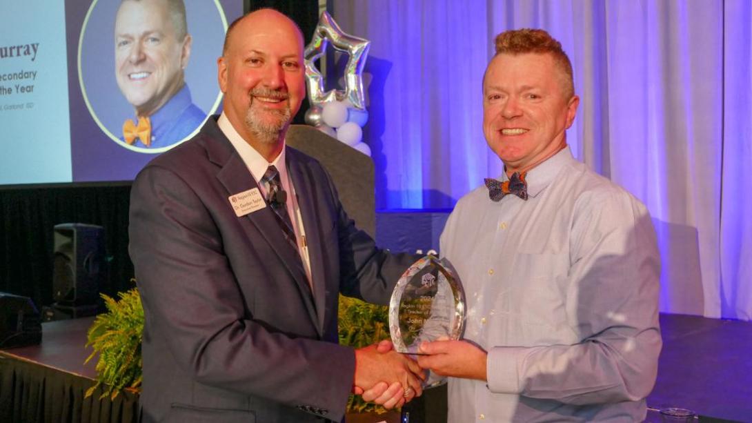 John Murray, Sachse English Teacher, receives Teacher of the Year award at Region 10