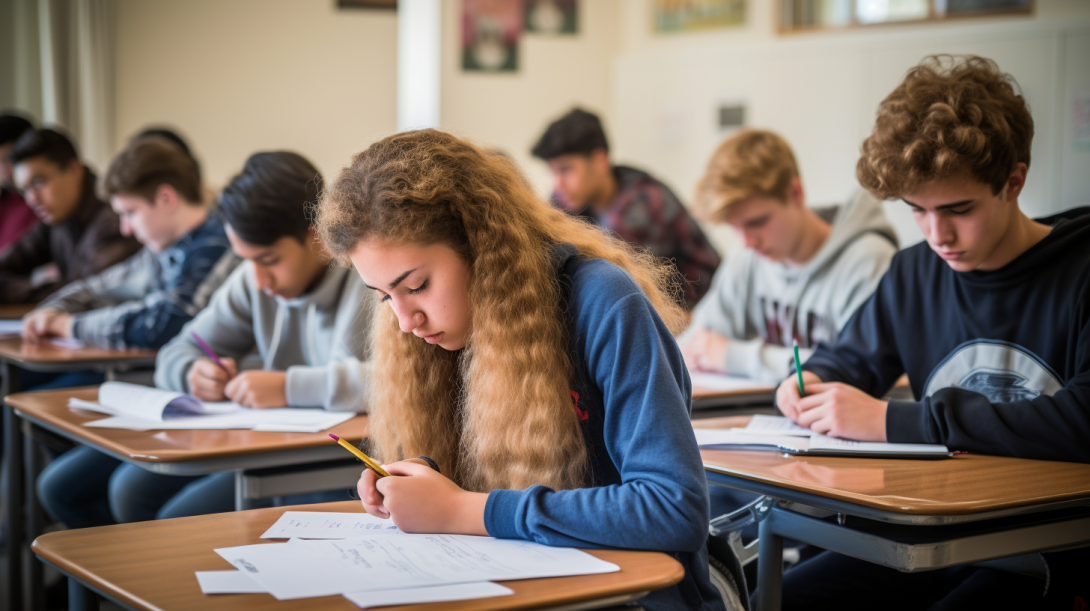 GISD students sitting at desks in class taking an exam