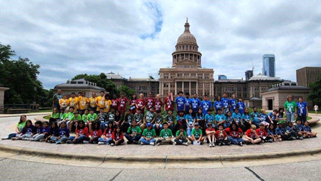 Students from Beaver MST posing for a group photo in front of the Texas State Capitol in Austin, TX. 