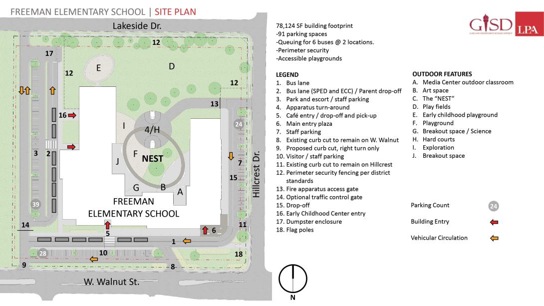 Architectural site map of the new Freeman Elementary