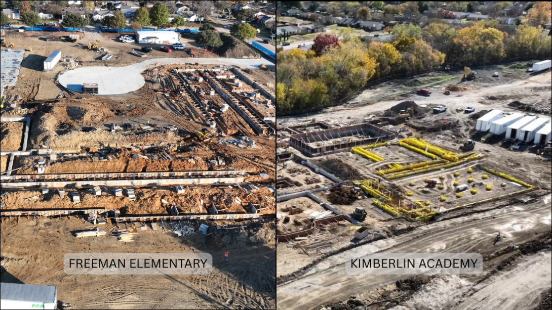 Aerial photo of the construction of Freeman and Kimberlin Elementaries