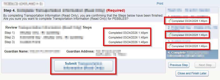 Skyward screenshot showing an example of a form with several steps.