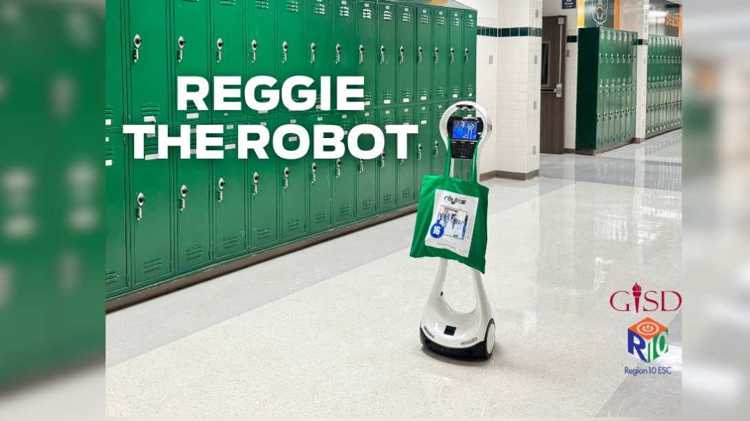 photo of mobile robot in a hallway with lockers